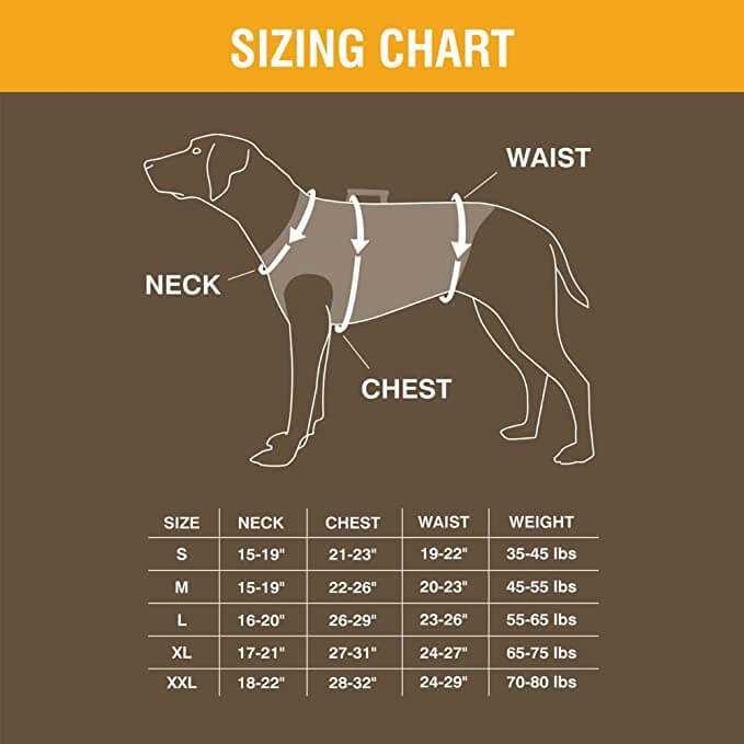 hunting dog vest sizing chart for browning vests. 